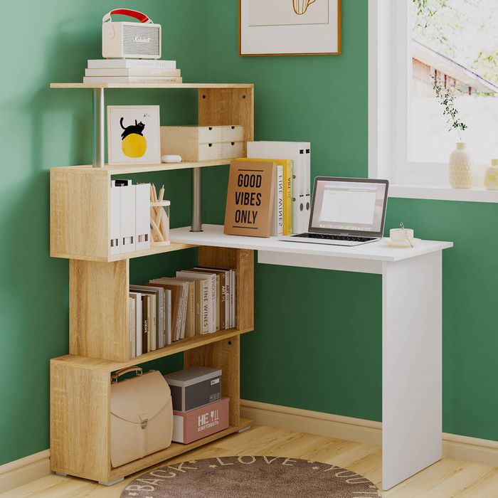 Ufurniture Rotating Computer Desk with Bookshelf