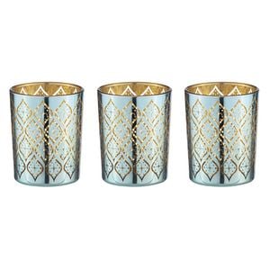 3pk Estelle 95ml/6.5cm Glass Metallic Tealight Candle Holder - Aqua