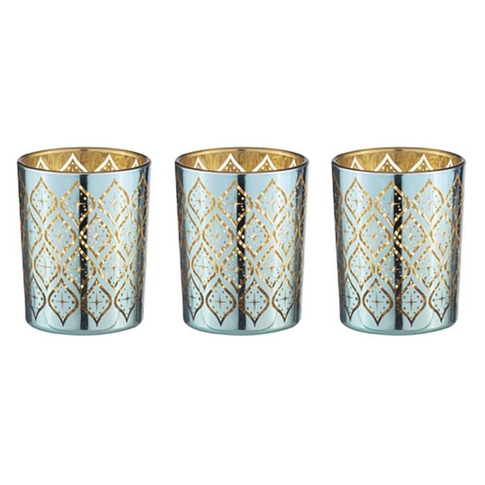 3pk Estelle 95ml/6.5cm Glass Metallic Tealight Candle Holder - Aqua