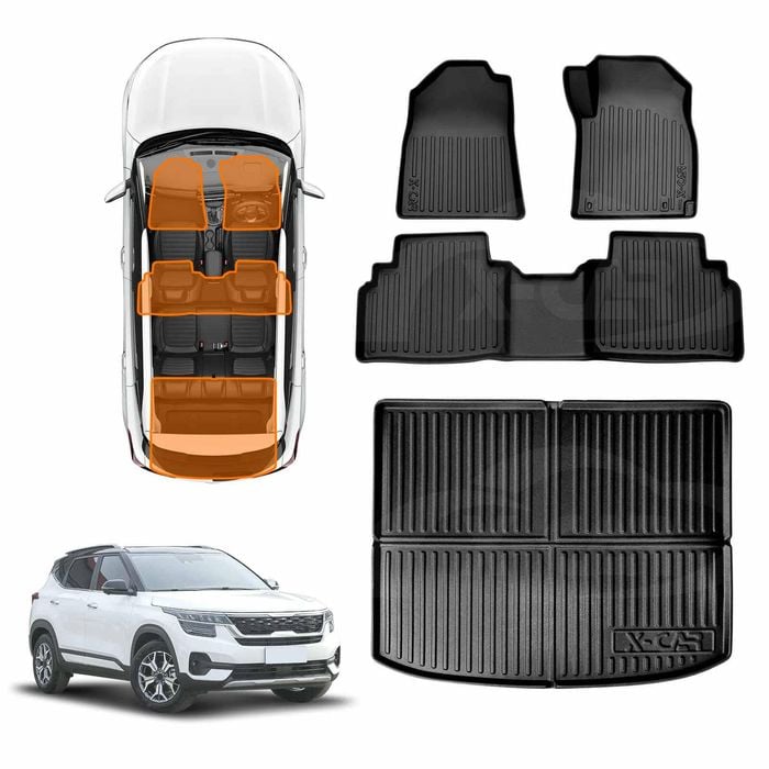 3D All Weather Boot Liner Floor Mat Combo for Kia Seltos 2022-Onwards Heavy Duty Trunk Cover