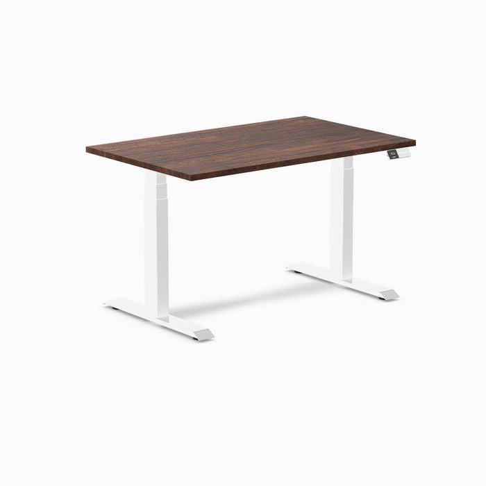Desky Dual American Rustic Pine Softwood Sit Stand Desk 120x75cm White Frame Leg