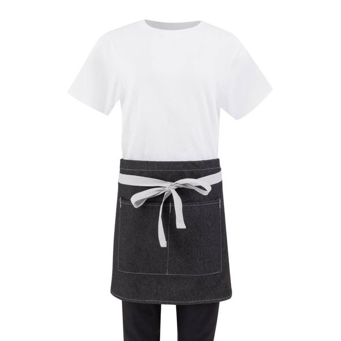 Southside Waist Apron Denim Black With Grey Ties Hospitality Uniform Kitchen