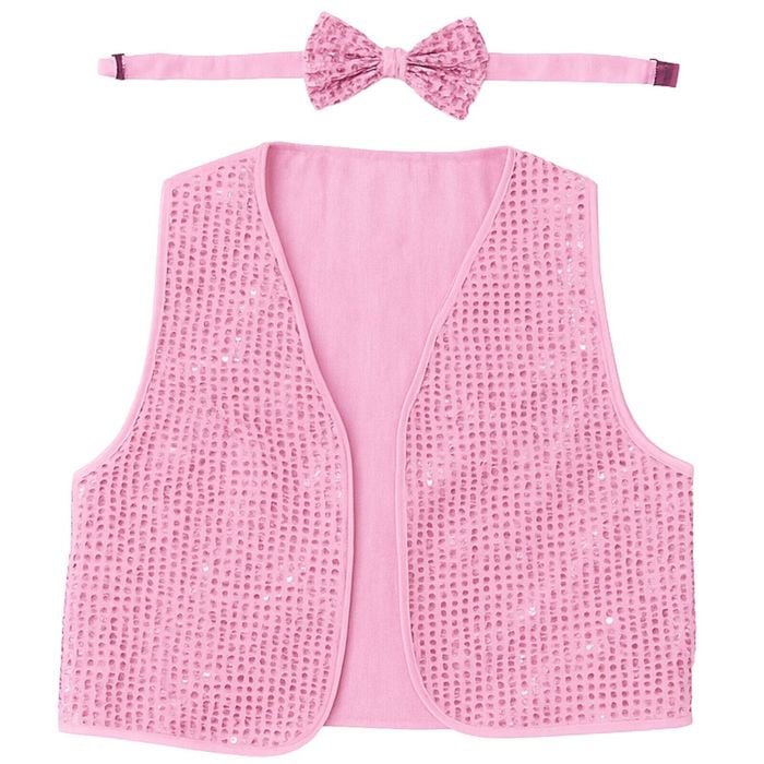 Adult Unisex SEQUIN BOW TIE & VEST Dance Costume Party Sparkle Set in Light Pink - Light Pink | China