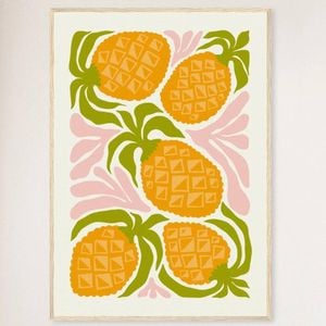 Galrie Vibrant Pineapple Print Wall Art from Abstract Fruit Collection for Kitchen Decor, Wood Frame, A3 30 x 42cm (12 x 16inch)