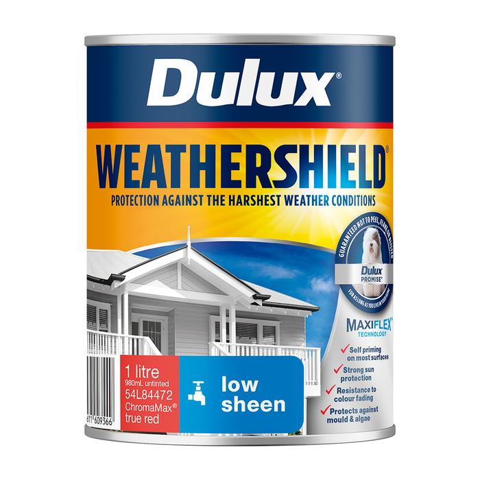 Dulux 1L True Red Low Sheen Weathershield Exterior Paint