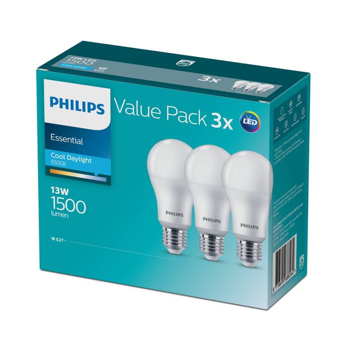 Philips A60 E27 LED 1500Lm Cool Daylight 13W Globe - 3 Pack