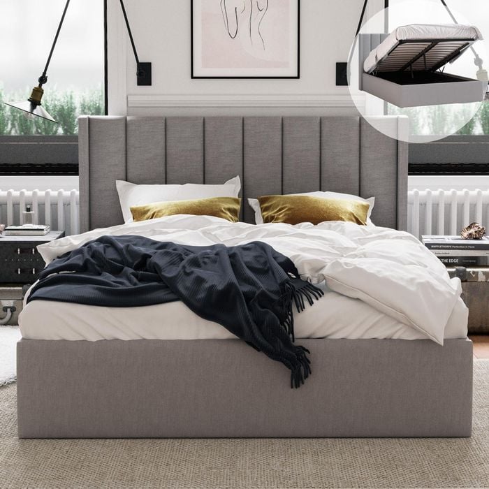 Emilie Double Grey Storage Wing Gas Lift Bed Frame