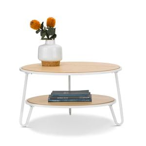 Macy White & Natural Oak Round Shelf Coffee Table
