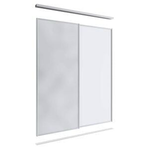 Lugna 2100 x 1201-1800mm Clear Anodised 1 Mirror 1 Melamine Wardrobe Double Sliding Doors