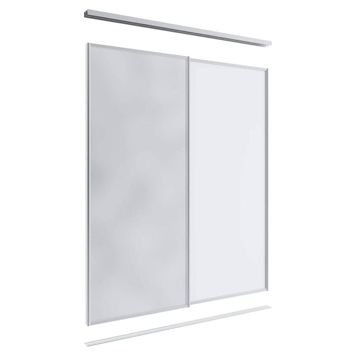 Lugna 2100 x 1201-1800mm Clear Anodised 1 Mirror 1 Melamine Wardrobe Double Sliding Doors