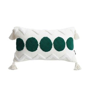 SOGA 30cm Cream Green Circle Pom Chevron Tassel Decorative Pillow