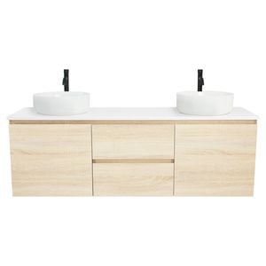 CIBO 1500mm Nordic Coast Veneer Wall Hung Double Bathroom Vanity With White Countertop Basins - Coast