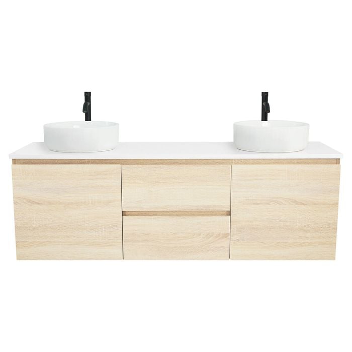 CIBO 1500mm Nordic Coast Veneer Wall Hung Double Bathroom Vanity With White Countertop Basins - Coast