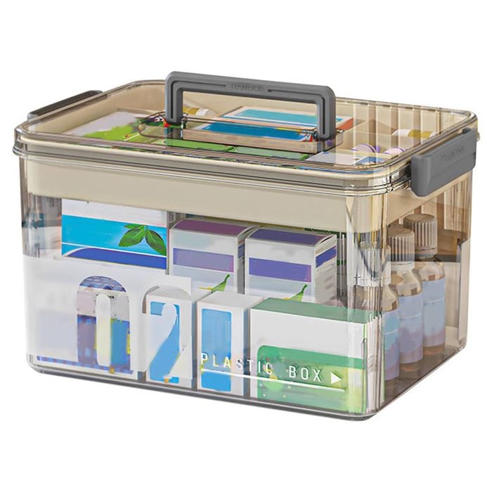 Catzon Transparent Storage Box with Handle for Pill Bottle Organize