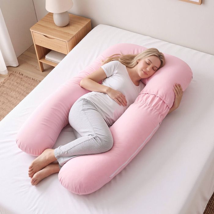Giselle Bedding U-Shaped Maternity Pillow with 100% Cotton Pink