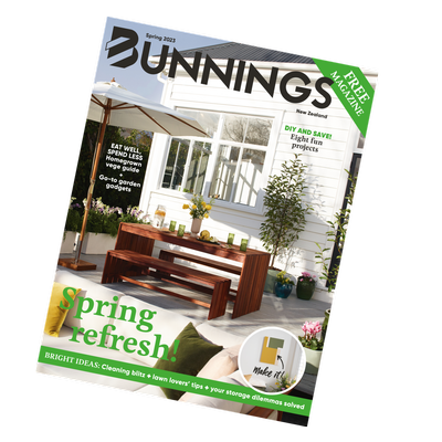 bunnings mag for spring 2023 nz magazine with tilted cover in shot