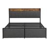 IHOMDEC Queen Size Metal & Wood Bed Frame 2 Plug Outlets &1 USB ports and 1 Type C Charging Station and 2 Drawers BED04 Grey
