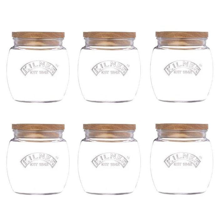 Kilner Universal Storage Jar with Acacia Lid 850ml Set of 6