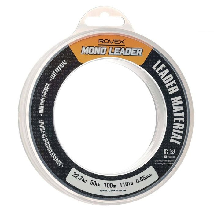 Rovex 100m Clear Monofilament Fishing Leader 50lb