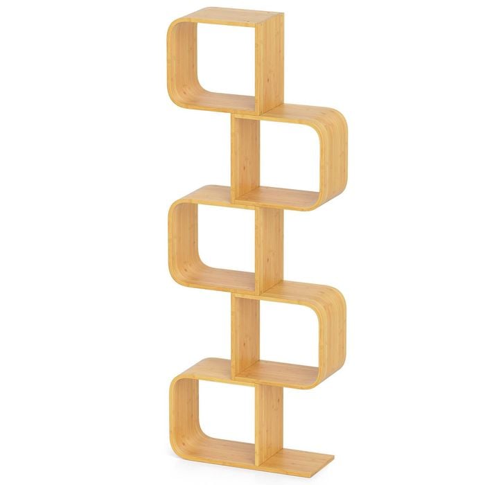 Costway S-shaped Bookcase 5-cube Bamboo Bookshelf Corner Display Shelf