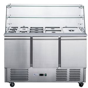 FED-X Three Door Salad Prep Fridge with Glass Top - XS903GC