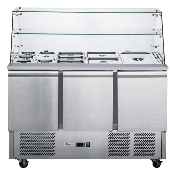 FED-X Three Door Salad Prep Fridge with Glass Top - XS903GC