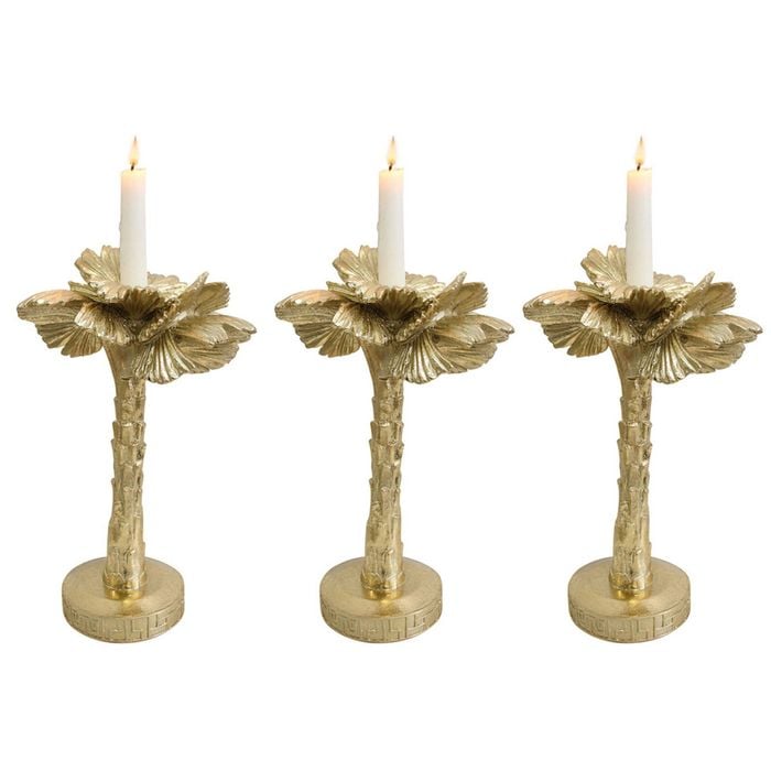 3PK LVD Resin/Metal 30cm Medium Taper/Stick Candle Holder Pandanus Palm - Gold