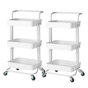 SOGA 2X 3 Tier Steel White Movable Carts with Wheels