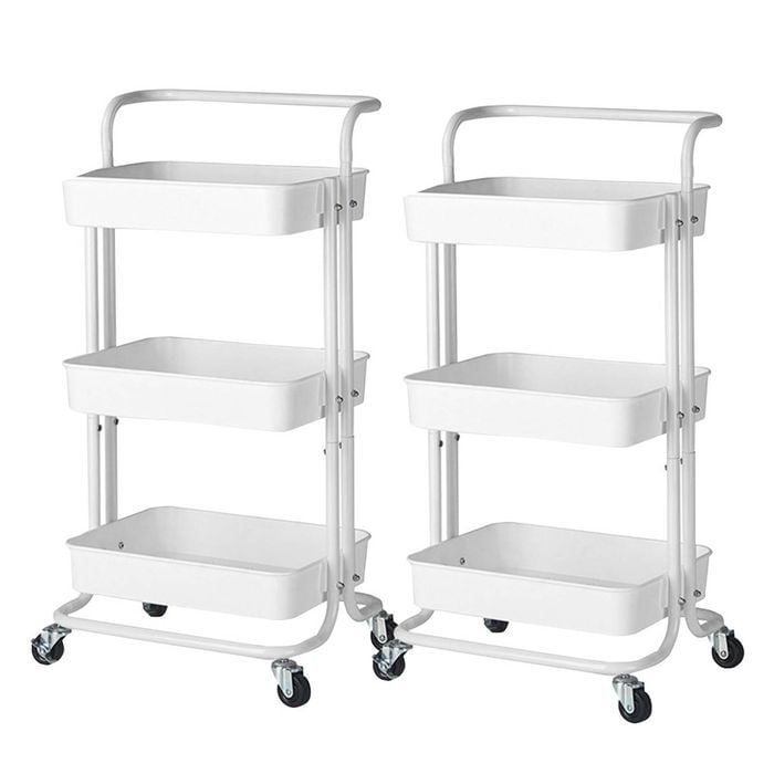 SOGA 2X 3 Tier Steel White Movable Carts with Wheels
