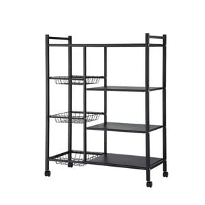 Artiss 4-tier Kitchen Rack Microwave Bakers Storage Shelf With 3 Baskets Wheels