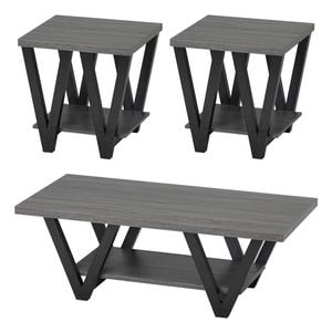Familand 3 Piece Wooden 120cm Coffee Table Set with Small Side Table in Dark Grey