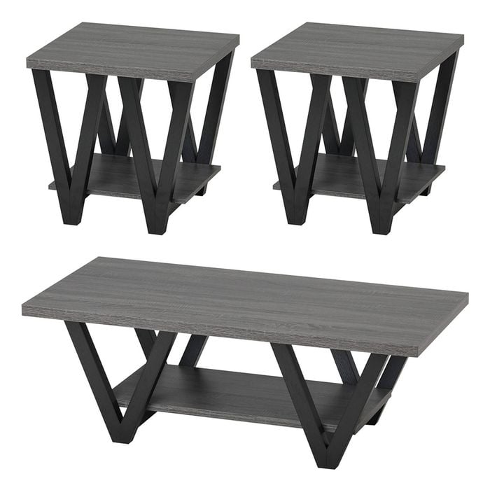 Familand 3 Piece Wooden 120cm Coffee Table Set with Small Side Table in Dark Grey