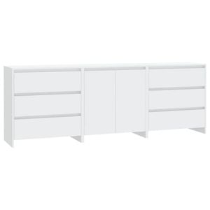 vidaXL Sideboard 3 Piece White Engineered Wood Storage Home Organiser Buffet