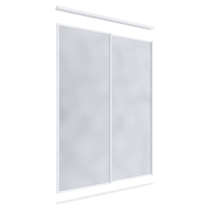Lugna 2400 x 1201 - 1800mm White Mirror Wardrobe Double Sliding Doors