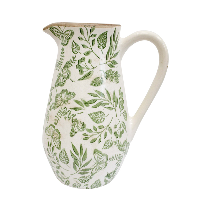 Lvd Enchanted Ceramic Floral Jug/pitcher Kitchen Decor 19x15x25.5cm Green