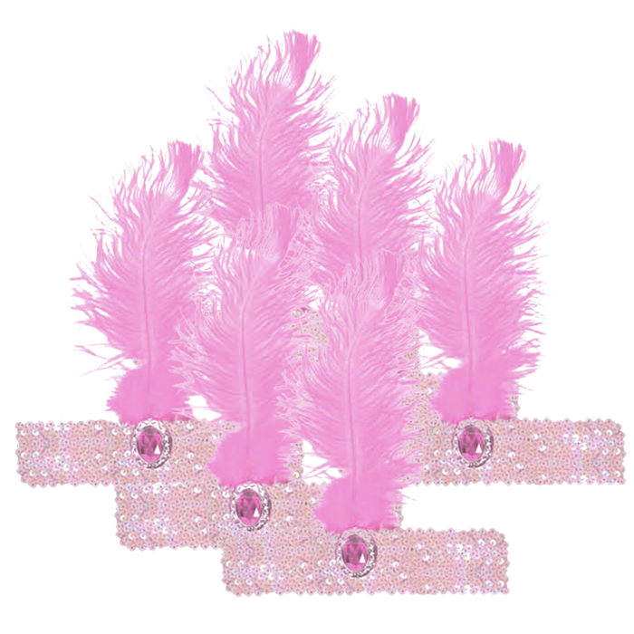 6x 1920s FLAPPER HEADBAND Headpiece Feather Sequin Charleston Costume Party BULK Light Pink