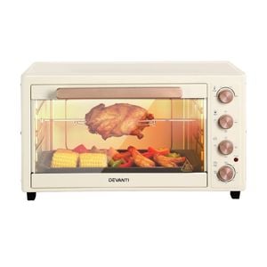 Devanti Electric Convection Oven Bake Benchtop Rotisserie Grill 60L Cream