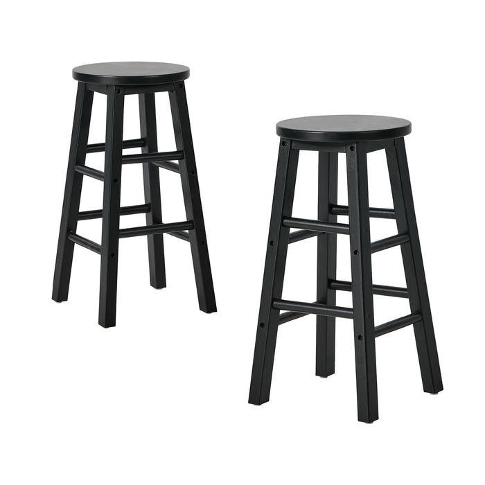 Oikiture 2x Bar Stool Counter Dining Chair Round Black