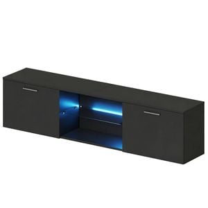 Advwin TV Cabinet 160cm LED Entertainment Unit Stand Glass Shelf Black