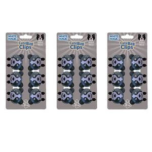 3x 6pc White Magic Cute Tidy Bag Clip Food Saver Sealer Set 4.5cm Border Collie