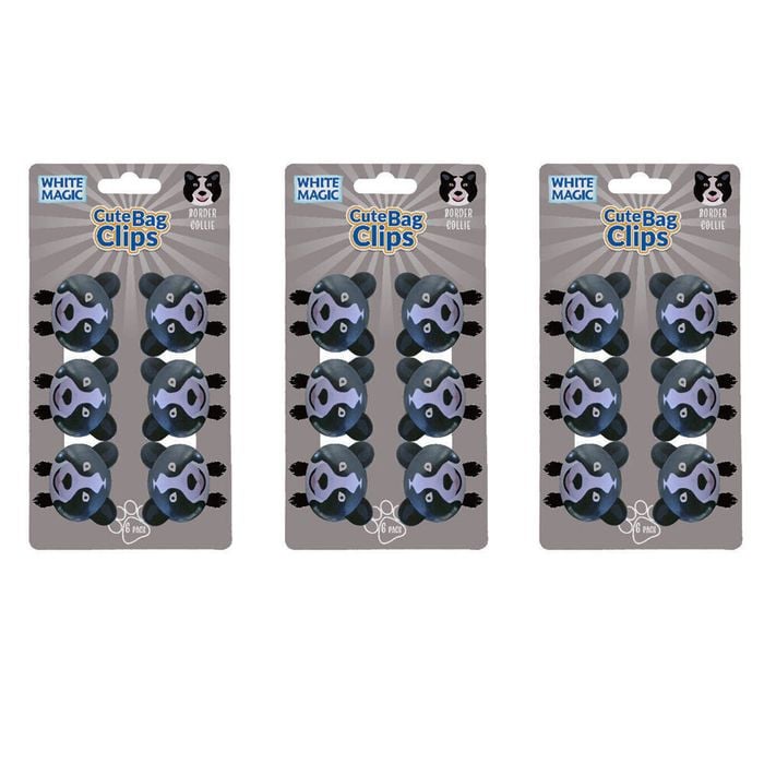 3x 6pc White Magic Cute Tidy Bag Clip Food Saver Sealer Set 4.5cm Border Collie