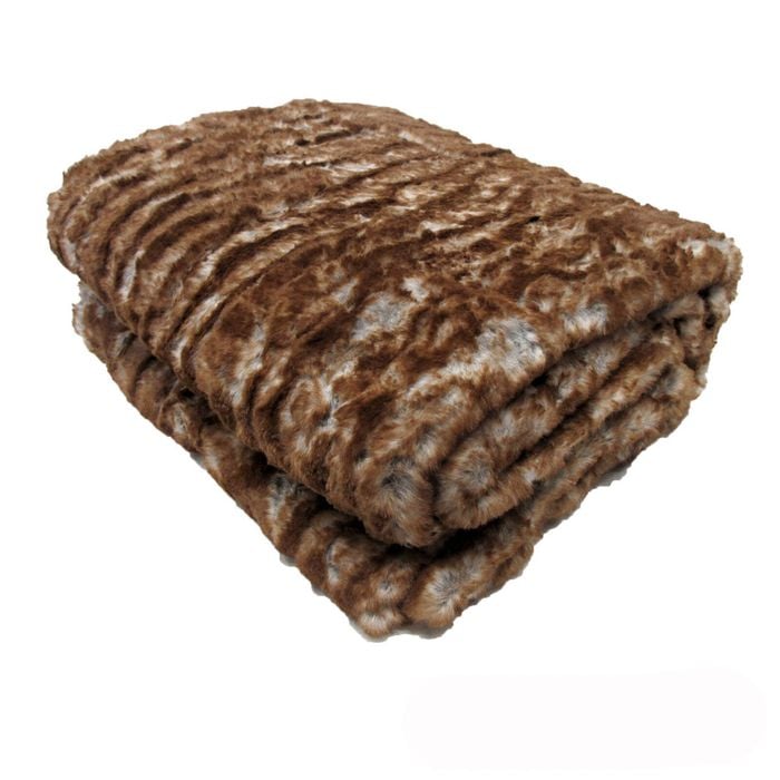 Sia Luxury Range Faux Fur Throw Rug 127 x 152 cm Brown Chinchilla