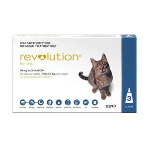 Revolution Flea Heartworm And Worming Treatment For Cats 2.6-7.5kg Blue 3 Pack