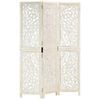 vidaXL Solid Mango Wood Hand carved 3-Panel Room Divider White 120cm Screen