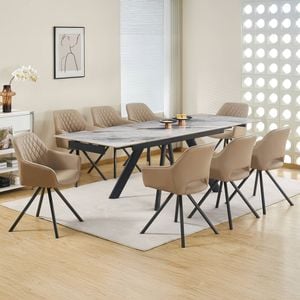 Powder Coating Dining Table with 6pcs PU Leather Dining Chair