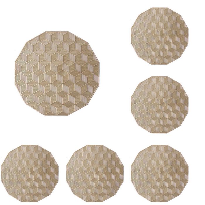 Catzon 6 Pcs Placemats Geometry Pvc Hollowed-out-gold