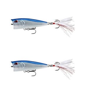 2x 13 Fishing 75mm Poppy Mc Pop Face Topwater Popper Lures - Chrome Blue Back