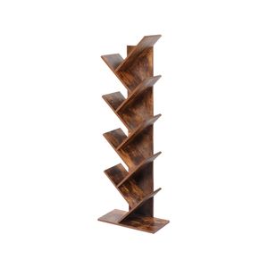 Levede Rotating Bookshelf 8-Tier Wooden Tree Bookcase Home Display Brown