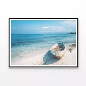 Beach with a Small Boat View  Print 100% Australian Made 120x90cm  (Poster)