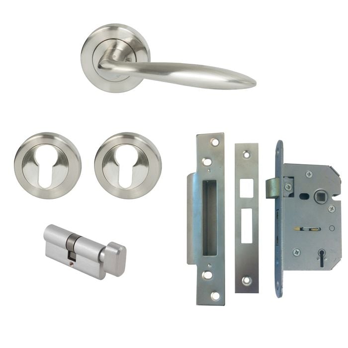Miles Nelson Satin Nickel Tivoli Round Rosette Entrance Set